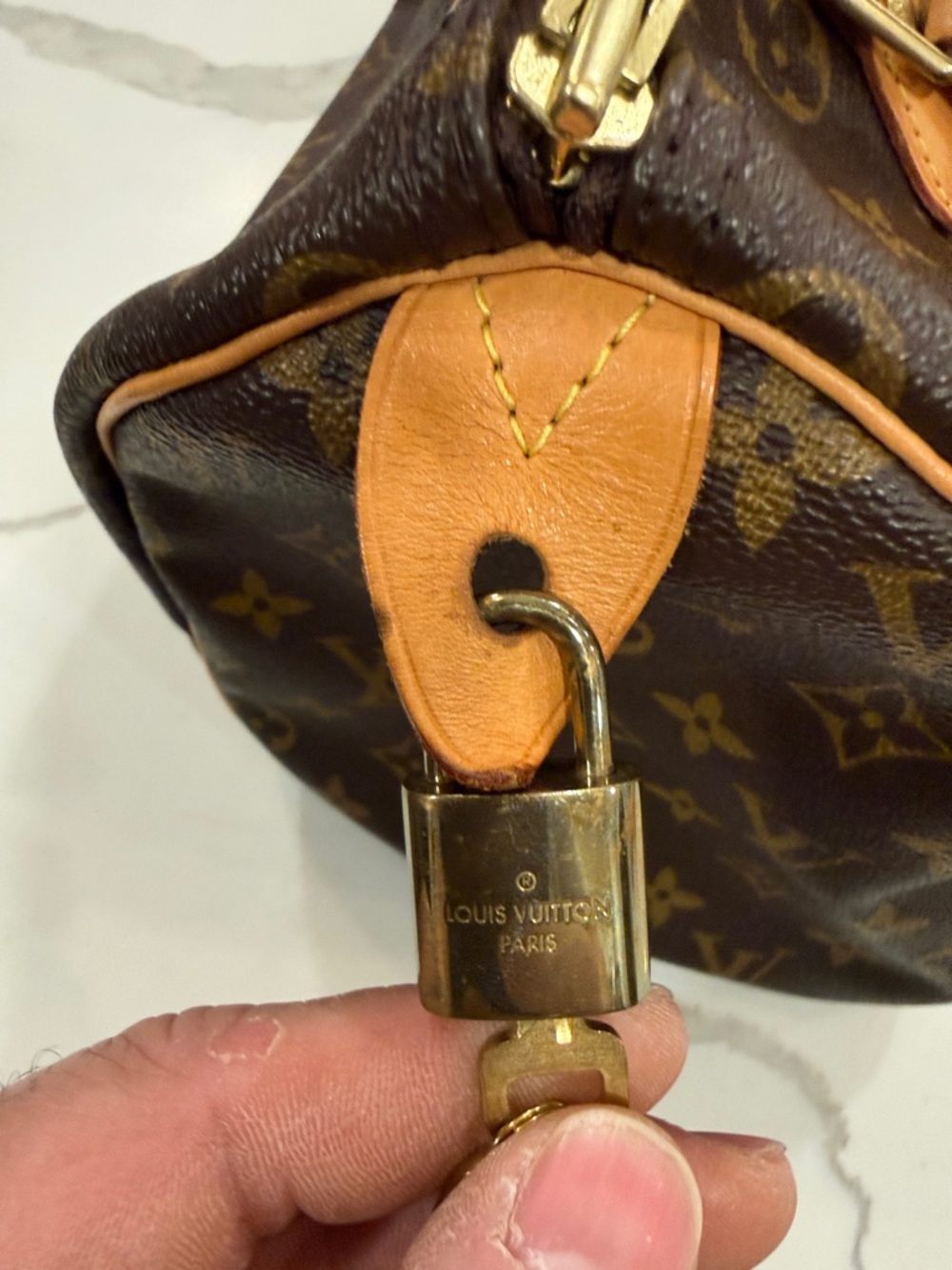 Louis Vuitton Brown Monogram Satchel with Tan Leather Handles - Picture 4 of 16
